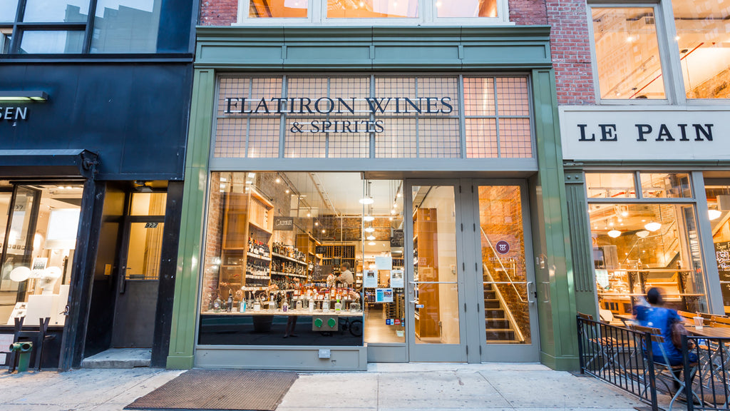 Exterior shot of Flatiron Wines & Spirits storefront at 929 Broadway